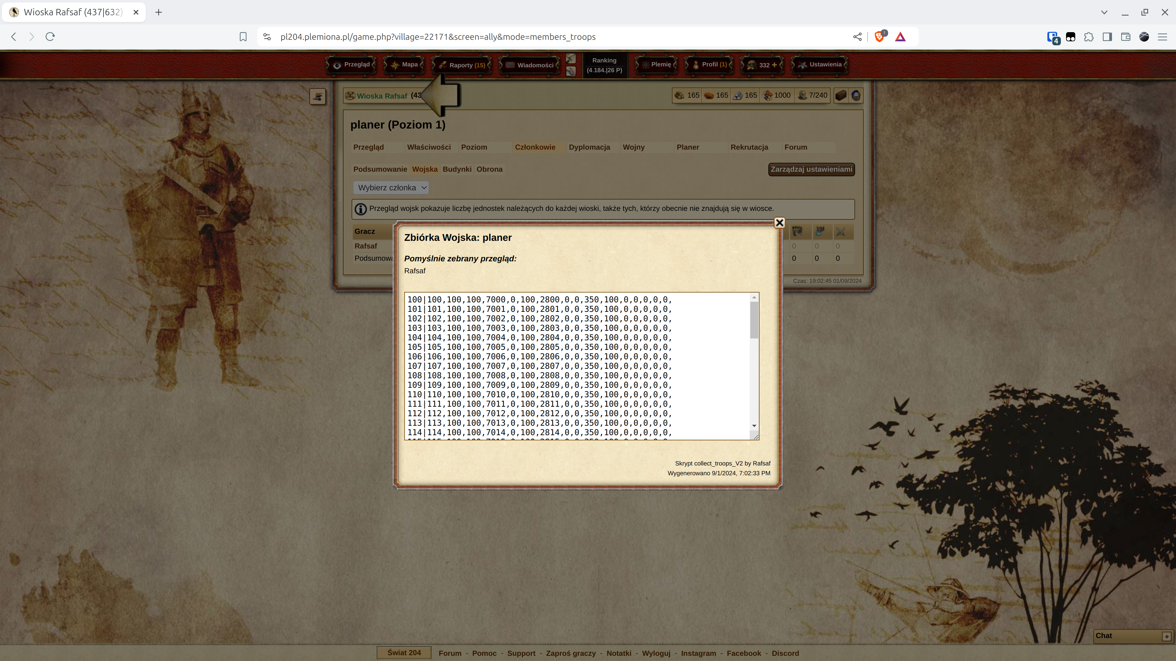 Example output of the script